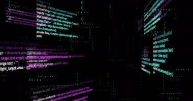 Siyah arkaplanda veri işleme animasyonu. küresel teknoloji ve dijital arayüz kavramı dijital olarak oluşturulmuş video.