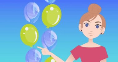 Balon ikonları üzerinde konuşan kadın animasyonu. Ulusal danışmanlık ayı ve dijital olarak oluşturulan kutlama konsepti.