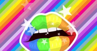 Gökkuşağı üzerinde kayan yıldızların ve ağızların animasyonu. lgbtq gurur ve eşitlik kutlaması konsepti dijital olarak oluşturulmuş video.