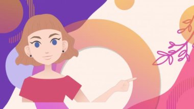 Şekiller ve bitki simgeleri üzerinde konuşan kadın animasyonu. Ulusal danışmanlık ayı ve dijital olarak oluşturulan kutlama konsepti.