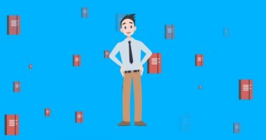 Defter simgeleri üzerinde konuşan insan animasyonu. Ulusal danışmanlık ayı ve dijital olarak oluşturulan kutlama konsepti.