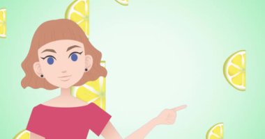 Limon ikonları üzerinde konuşan kadın animasyonu. Ulusal danışmanlık ayı ve dijital olarak oluşturulan kutlama konsepti.