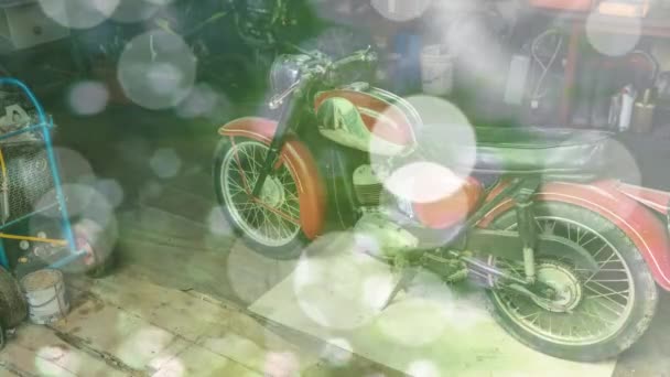 Animazione Luci Luminose Movimento Sulla Moto Garage Bike Week Concept — Video Stock