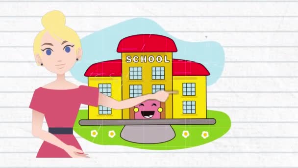 Animación Mujer Hablando Sobre Icono Escuela Mes Tutoría Nacional Concepto — Vídeo de stock