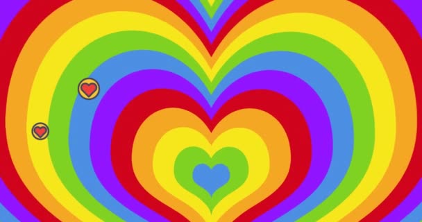 彩虹上飘落的心的动画 Lgbtq自豪与平等庆祝概念数码视频 — 图库视频影像