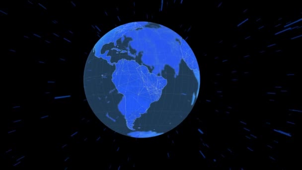 Animación Globo Líneas Sobre Fondo Negro Tecnología Global Interfaz Digital — Vídeo de stock