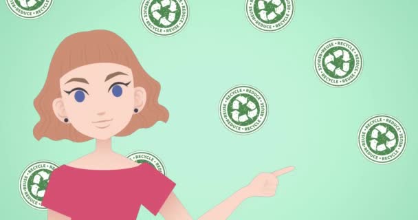 Animation Einer Frau Die Über Recycling Ikonen Spricht Nationaler Mentorenmonat — Stockvideo