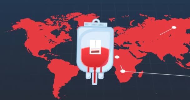 Animación Donación Sangre Logotipo Texto Mapa Del Mundo Concepto Del — Vídeos de Stock