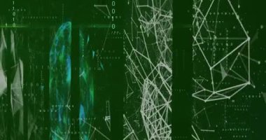 Siyah arkaplanda veri işleme ve şekillerin animasyonu. küresel teknoloji ve dijital arayüz kavramı dijital olarak oluşturulmuş video.