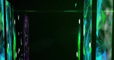 Şekiller üzerinde veri işleme animasyonu. küresel teknoloji ve dijital arayüz kavramı dijital olarak oluşturulmuş video.