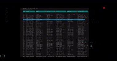 Siyah arkaplanda veri işleme animasyonu. küresel teknoloji ve dijital arayüz kavramı dijital olarak oluşturulmuş video.