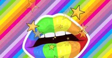 Gökkuşağı üzerinde kayan yıldızların ve ağızların animasyonu. lgbtq gurur ve eşitlik kutlaması konsepti dijital olarak oluşturulmuş video.