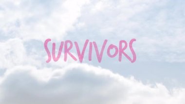 Bulutlu gökyüzünde hayatta kalan metnin animasyonu. Göğüs kanseri pozitif farkındalık kampanyası konsepti dijital olarak üretildi.