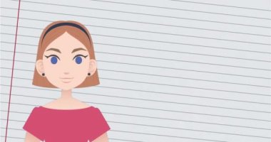 Matematiksel semboller üzerinden konuşan kadın animasyonu. Ulusal danışmanlık ayı ve dijital olarak oluşturulan kutlama konsepti.