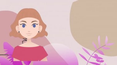 Bitki simgeleri üzerinde konuşan kadın animasyonu. Ulusal danışmanlık ayı ve dijital olarak oluşturulan kutlama konsepti.