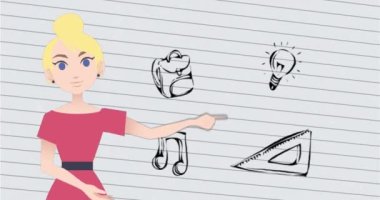 Okul çizimleri üzerinden konuşan kadın animasyonu. Ulusal danışmanlık ayı ve dijital olarak oluşturulan kutlama konsepti.