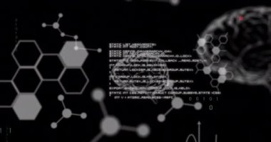 Siyah arkaplanda veri işleme animasyonu. küresel teknoloji ve dijital arayüz kavramı dijital olarak oluşturulmuş video.