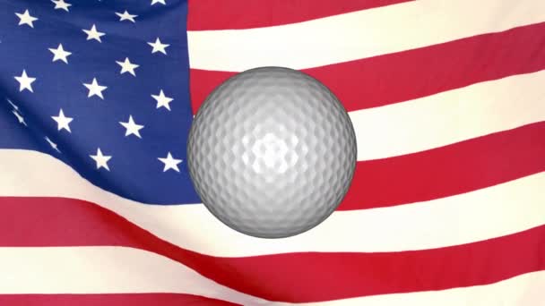 Animace Golfového Míčku Nad Vlající Vlajkou Usa Nás Otevřené Národní — Stock video