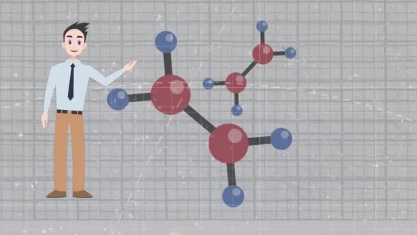 Animatie Van Mens Pratend Chemische Structuren Iconen Nationaal Mentor Feestconcept — Stockvideo