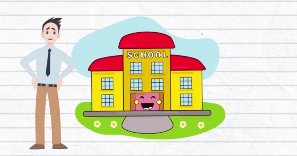Okul Ikonu Üzerinde Konuşan Bir Adamın Animasyonu Ulusal Danışmanlık Ayı — Stok video