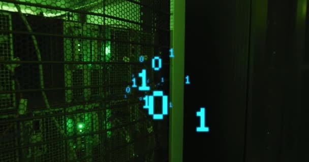 Animazione Codifica Binaria Server Room Tecnologia Globale Concetto Interfaccia Digitale — Video Stock