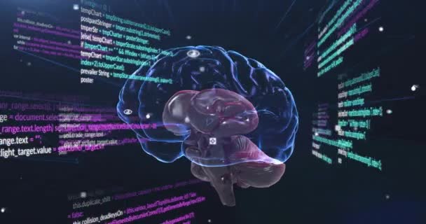 Animation Databehandling Hjerne Sort Baggrund Global Teknologi Digital Grænseflade Koncept – Stock-video
