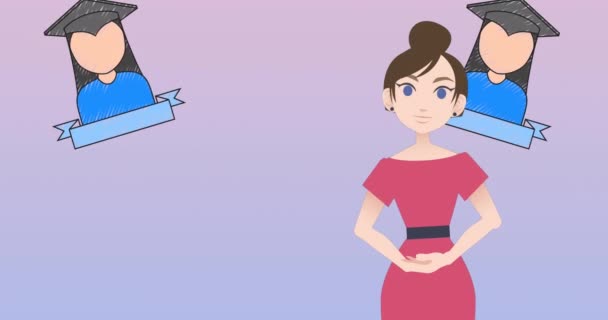 Animación Mujer Hablando Sobre Iconos Estudiantiles Mes Tutoría Nacional Concepto — Vídeo de stock