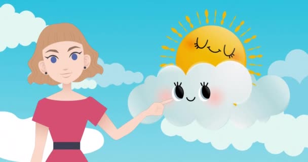 Animazione Donne Che Parlano Sopra Nuvole Icone Del Sole Mese — Video Stock