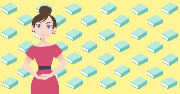 Animación Mujer Hablando Sobre Iconos Libros Mes Tutoría Nacional Concepto — Vídeo de stock