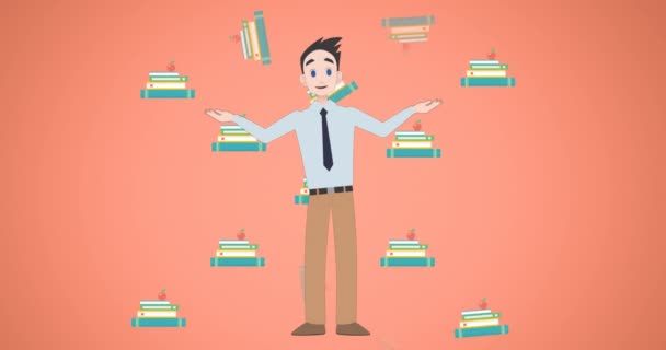 Animación Del Hombre Hablando Sobre Iconos Escuela Mes Tutoría Nacional — Vídeos de Stock