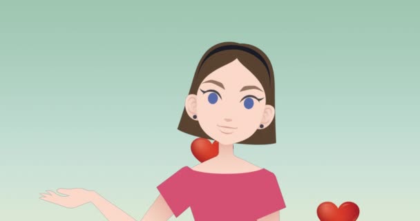 Animación Mujer Hablando Por Globos Cardíacos Mes Tutoría Nacional Concepto — Vídeo de stock