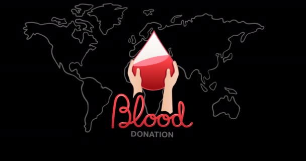 Animación Donación Sangre Icono Texto Mapa Del Mundo Concepto Del — Vídeos de Stock