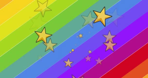Animación Estrellas Que Caen Puño Sobre Arco Iris Lgbtq Orgullo — Vídeo de stock