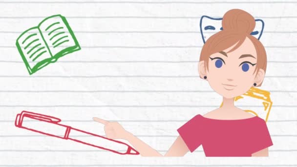 Animation Von Frauen Die Über Text Und Schulsymbole Sprechen Nationaler — Stockvideo