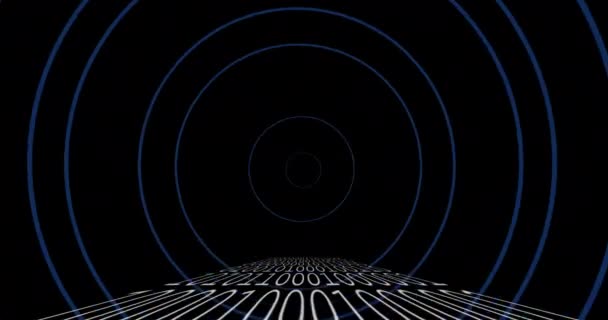 Animation Von Binärcodierung Und Kreisen Auf Schwarzem Hintergrund Globale Technologie — Stockvideo