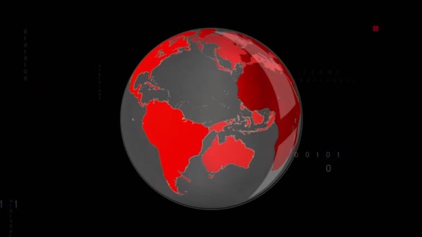 Animation Data Processing Globe Black Background Global Technology Digital Interface — Stock Video