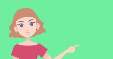 Yaprak simgelerinin üzerinde konuşan kadın animasyonu. Ulusal danışmanlık ayı ve dijital olarak oluşturulan kutlama konsepti.