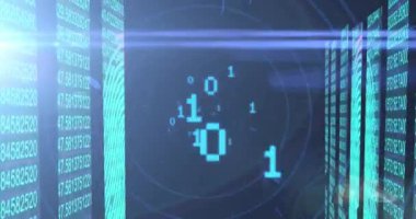 Siyah arkaplanda ikili kodlama animasyonu. küresel teknoloji ve dijital arayüz kavramı dijital olarak oluşturulmuş video.