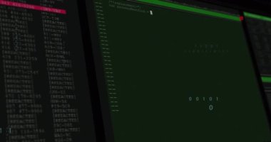 Siyah arkaplanda veri işleme animasyonu. küresel teknoloji ve dijital arayüz kavramı dijital olarak oluşturulmuş video.
