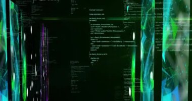 Siyah arkaplanda veri işleme ve şekillerin animasyonu. küresel teknoloji ve dijital arayüz kavramı dijital olarak oluşturulmuş video.