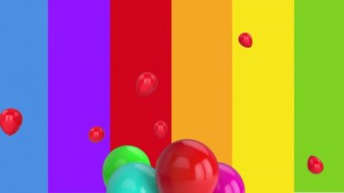 Gökkuşağı üzerinde uçan balonların animasyonu. lgbtq gurur ve eşitlik kutlaması konsepti dijital olarak oluşturulmuş video.