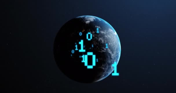 Animation Von Binärcodierung Und Globus Auf Schwarzem Hintergrund Globale Technologie — Stockvideo
