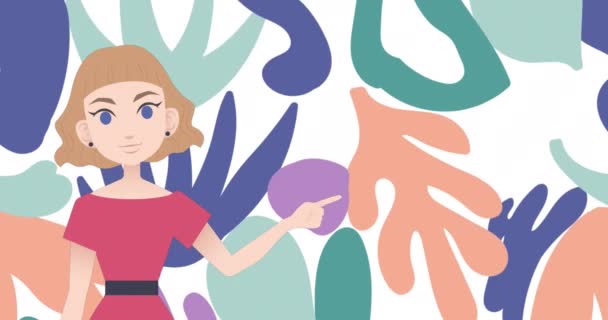 形の上で話す女性のアニメーション 国民のメンタリングの月とお祝いの概念デジタル生成ビデオ — ストック動画