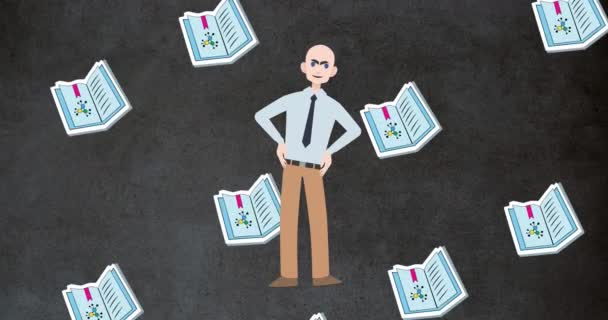 Animación Del Hombre Hablando Sobre Los Iconos Del Cuaderno Mes — Vídeo de stock