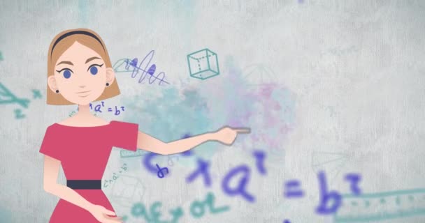Animacja Kobiety Rozmawiającej Nad Równaniami Matematycznymi Narodowy Miesiąc Mentorski Koncepcja — Wideo stockowe