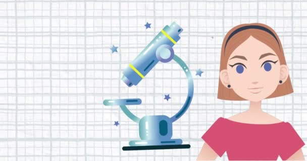 Animação Mulher Falando Sobre Ícone Microscópio Mês Tutoria Nacional Conceito — Vídeo de Stock