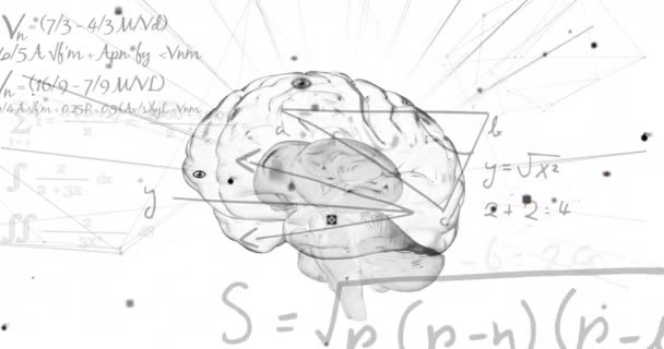Animace Digitálního Mozku Matematických Rovnic Bílém Pozadí Globální Technologie Koncepce — Stock video