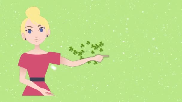Animação Mulher Falando Sobre Ícones Trevo Mês Tutoria Nacional Conceito — Vídeo de Stock