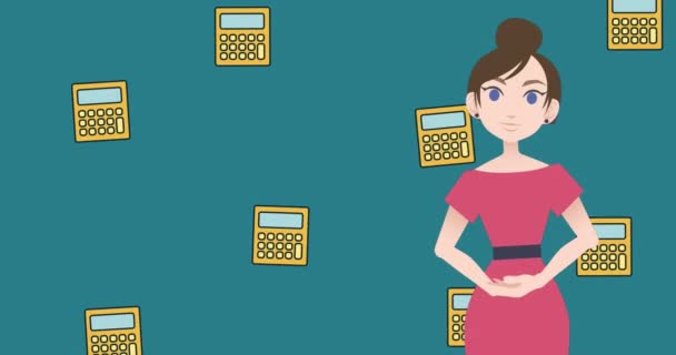Animacja Kobiety Mówiącej Przez Ikony Kalkulatora Narodowy Miesiąc Mentorski Koncepcja — Wideo stockowe