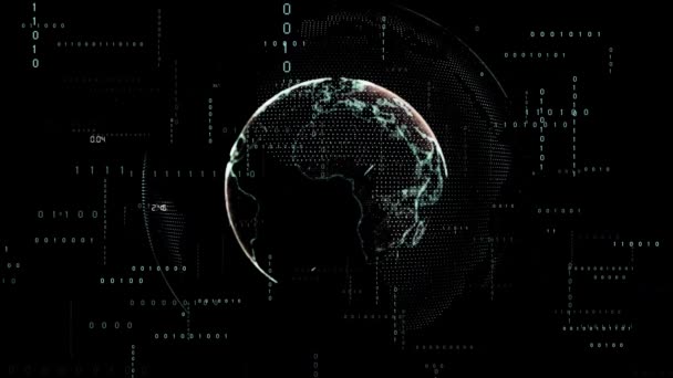 Animación Procesamiento Datos Globo Sobre Fondo Negro Tecnología Global Interfaz — Vídeo de stock